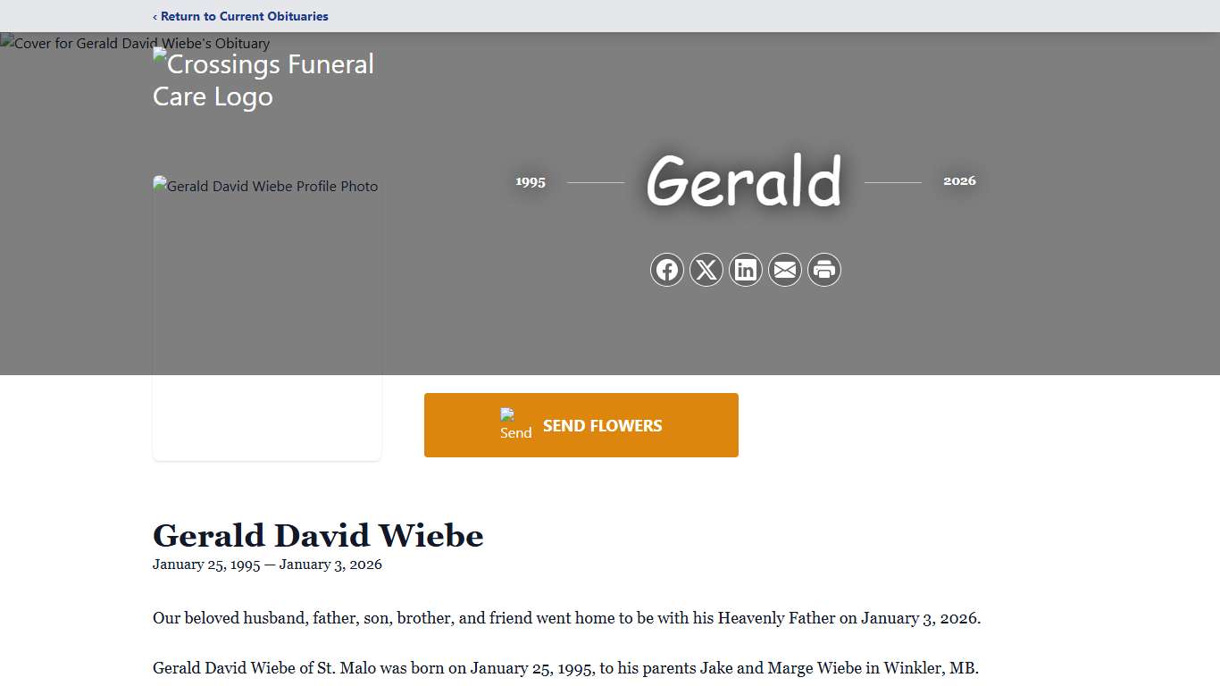 Gerald David Wiebe Obituary January 3, 2026 - Crossings Funeral Care